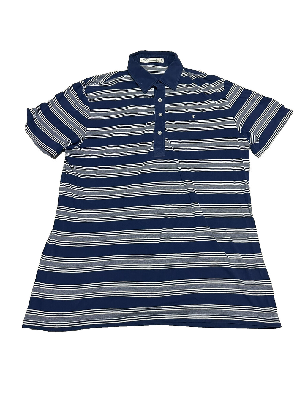 Criquet Polo Shirt Mens Large L Blue Striped Short Sleeve Golf Performance Slim